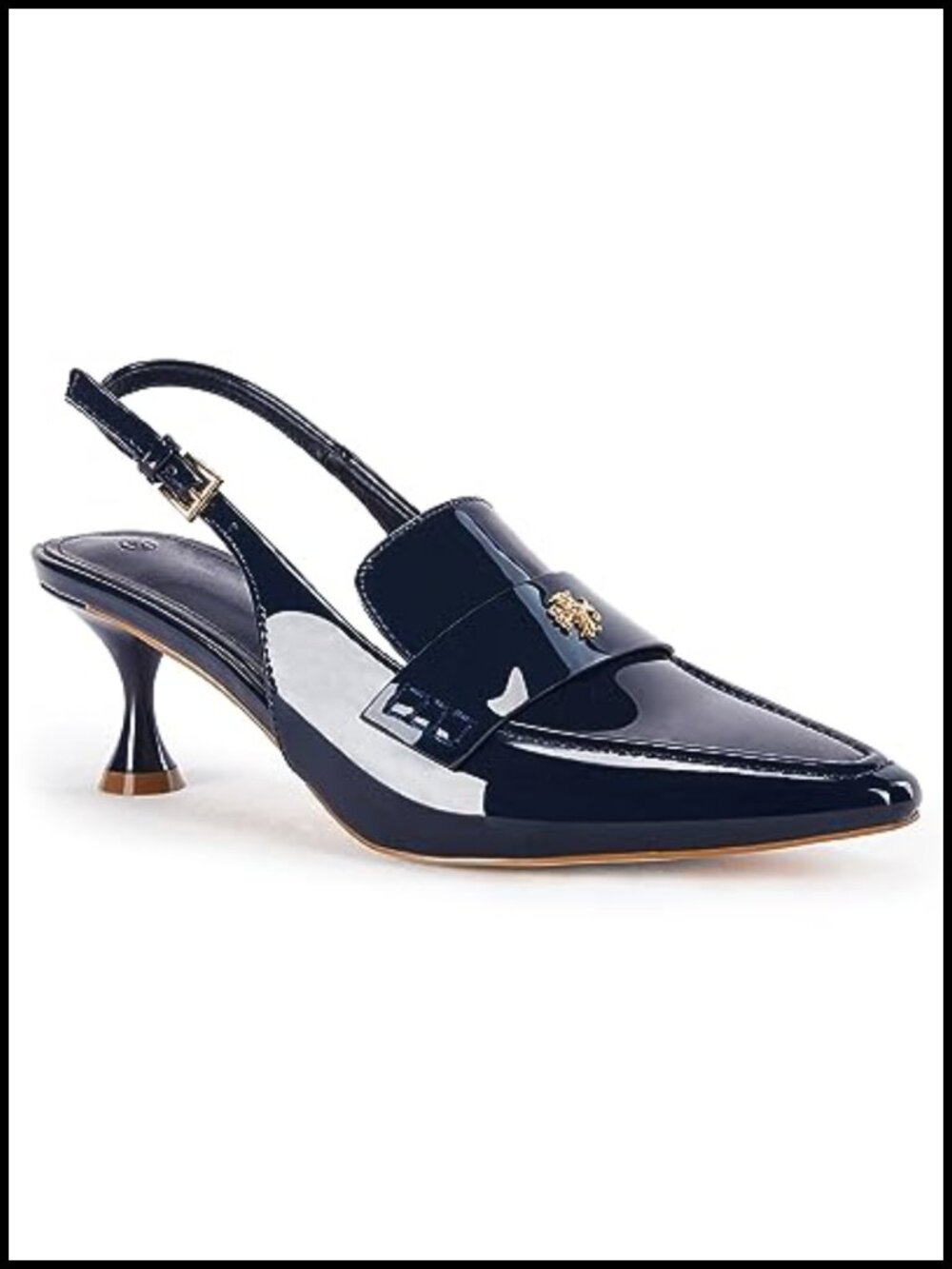 Women's Pointed Toe Kitten Heel Slingback Sandals Patent Leather Ankle Buckle